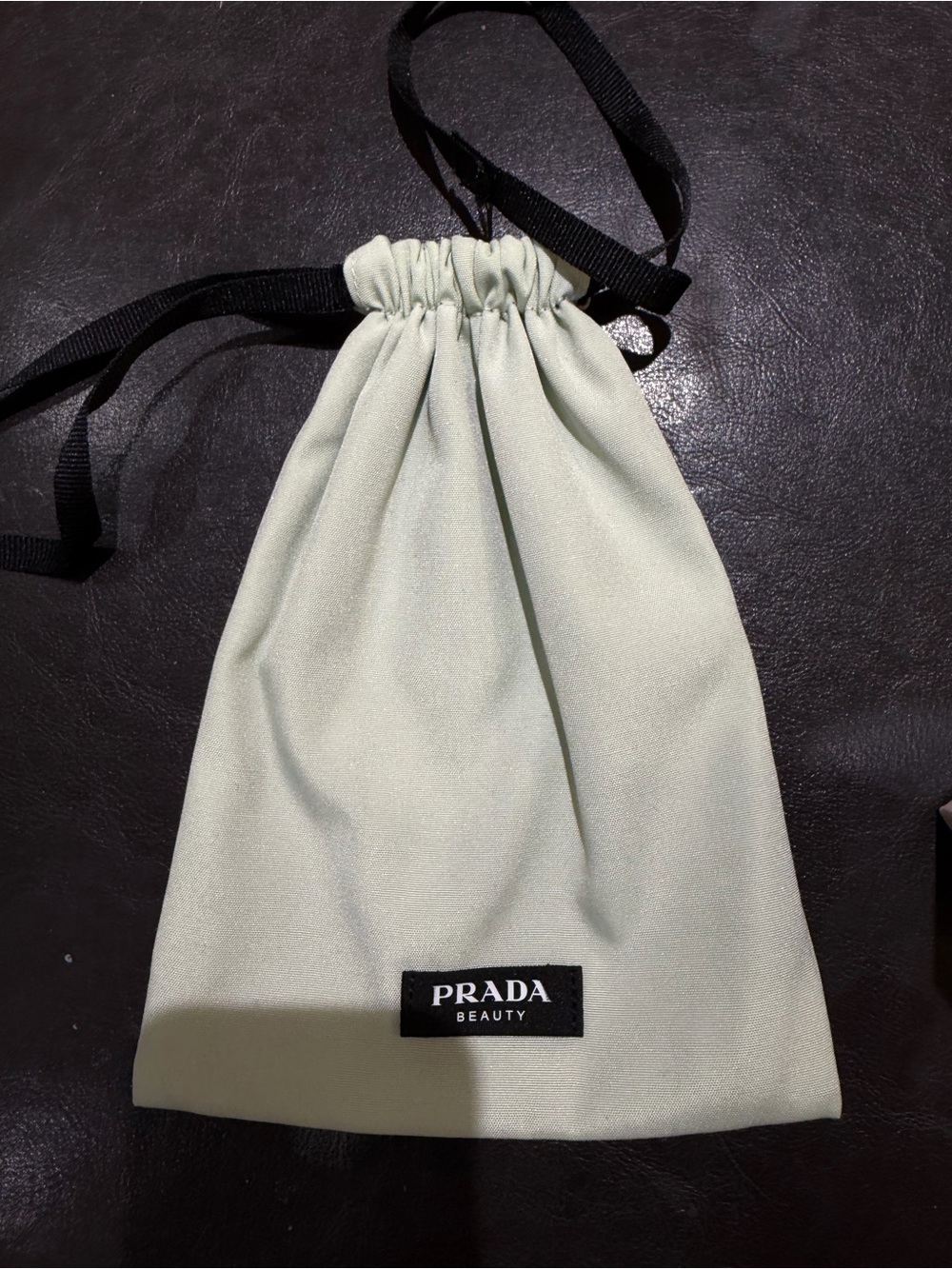 Prada Pale Green Drawstring Beauty Pouch with Black Ribbon